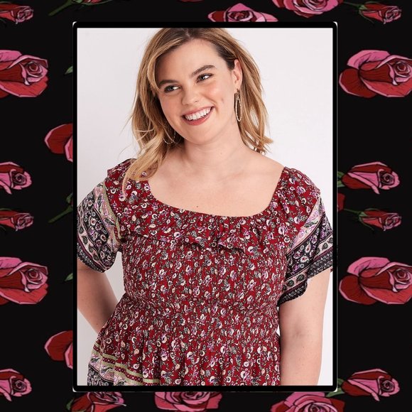 Maurice's Plus Size Mixed Print Off the Shoulder Top 2X - Picture 5 of 11